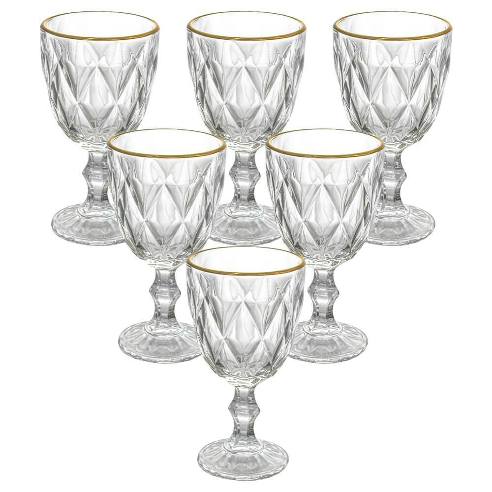 Taças de Vidro Diamond Fio de Ouro 320ml 6 peças