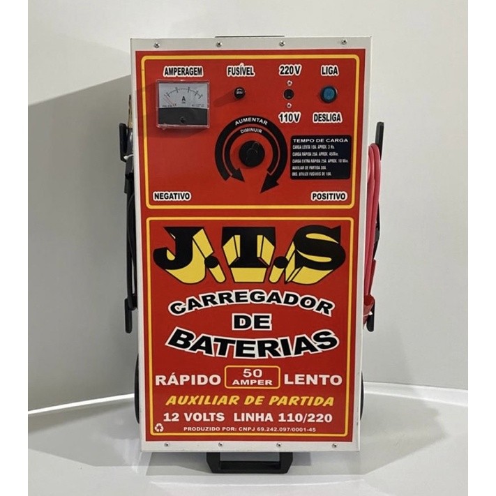 Carregador de Bateria 50 A com Auxiliar de Partida Tipo Carrinho JTS-003