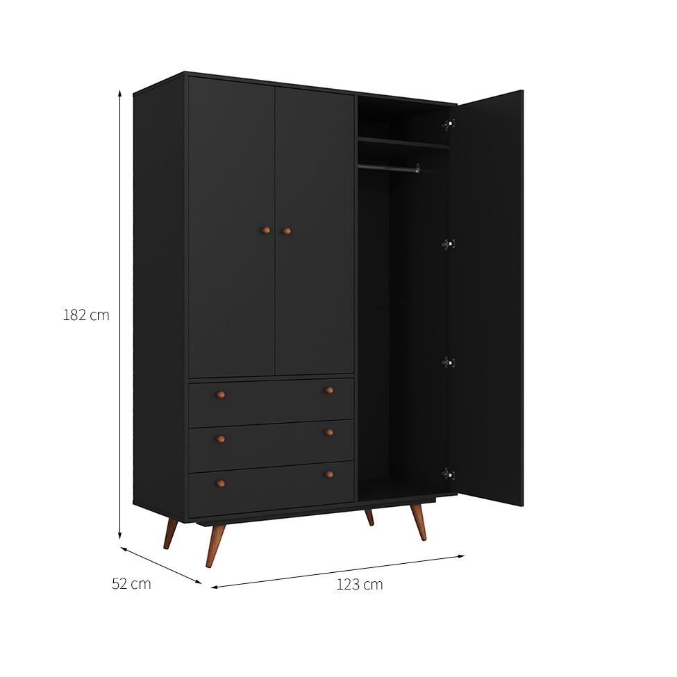 Guarda-Roupa Solteiro Retrô 3 PT 3 GV Preto · foto 2