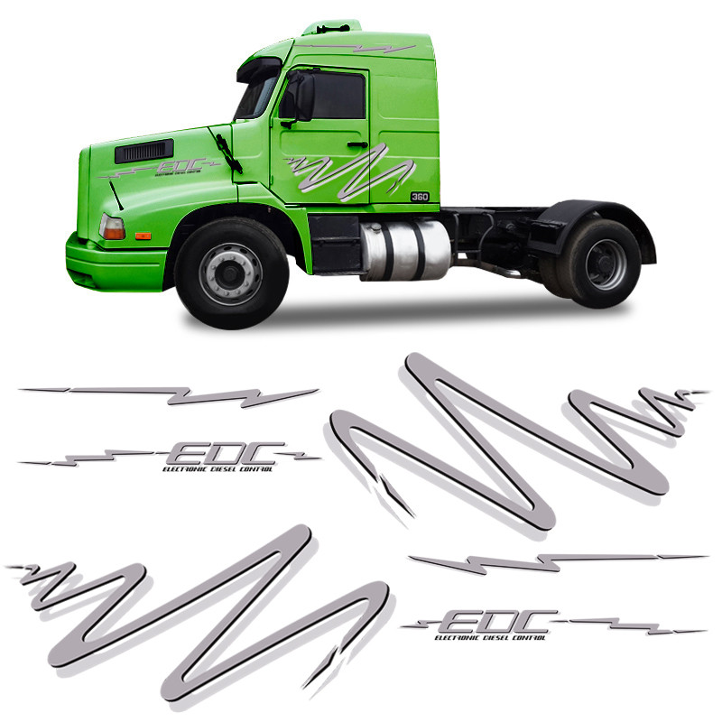 Kit Faixa Caminhão Volvo Edc 1996 Adesivo Lateral Cinza