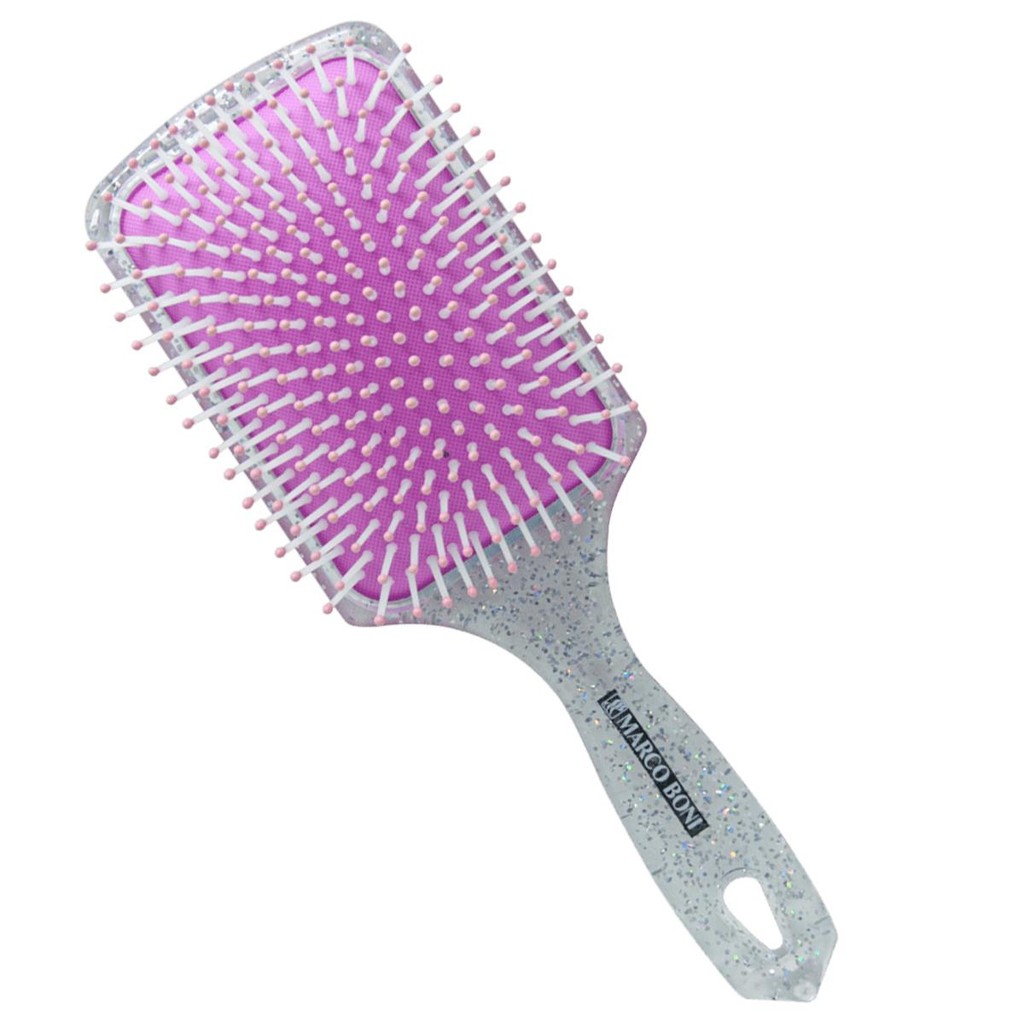 Escova de Cabelo Glitter Raquete Nylon Pin Marco Boni Profissional Prata Uso Diário 7691