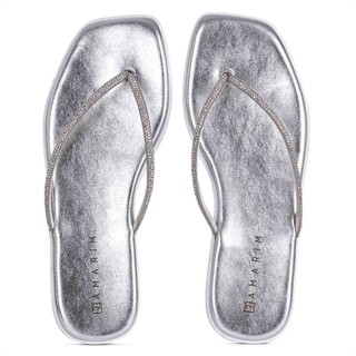 Rasteira Ramarim Tira Meia Cana Branco e Prata - Feminino em Oferta na Shopee