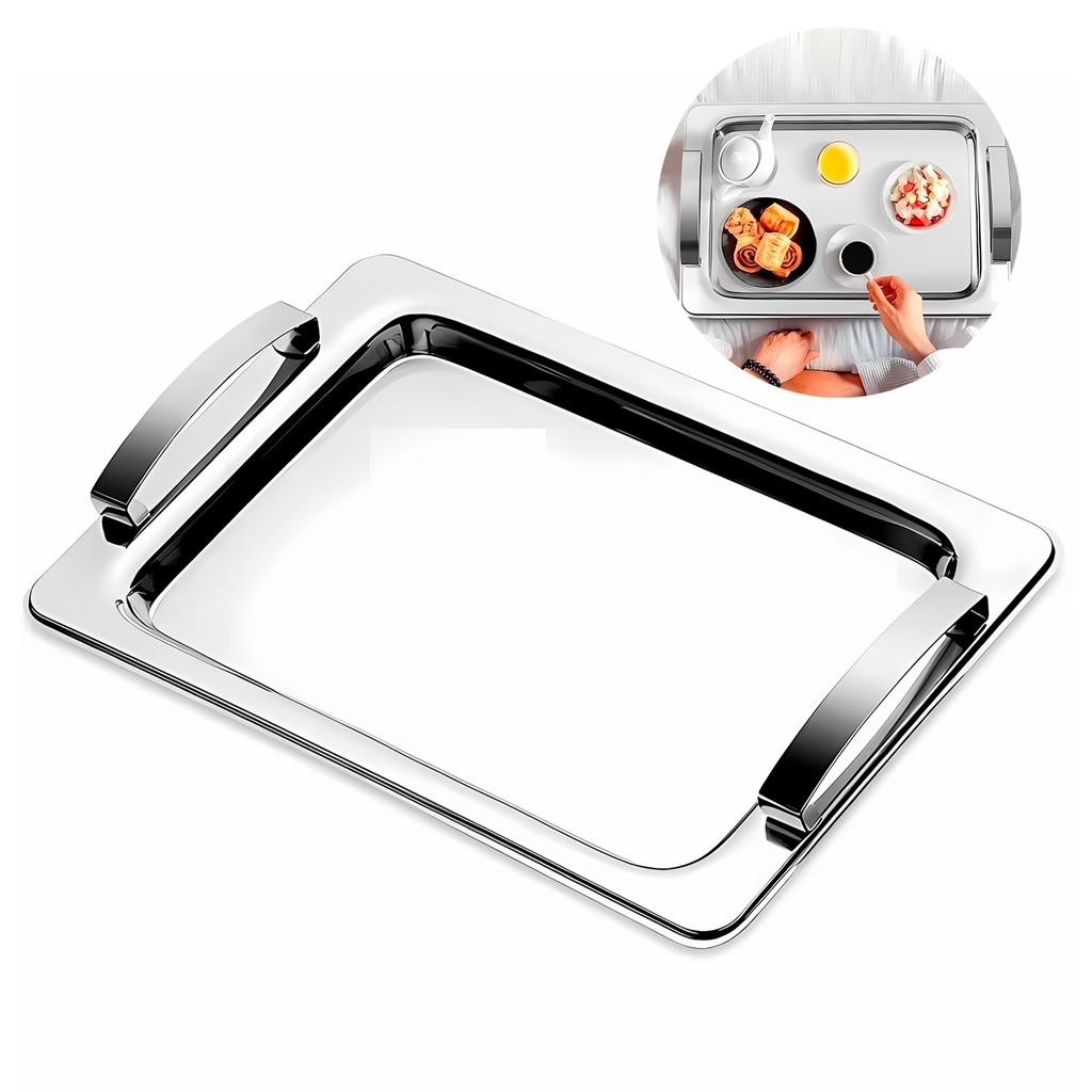 Bandeja Retangular de Aço Inox com Alças Laterais Ideal para Servir com Estilo 38cm Mimo Style