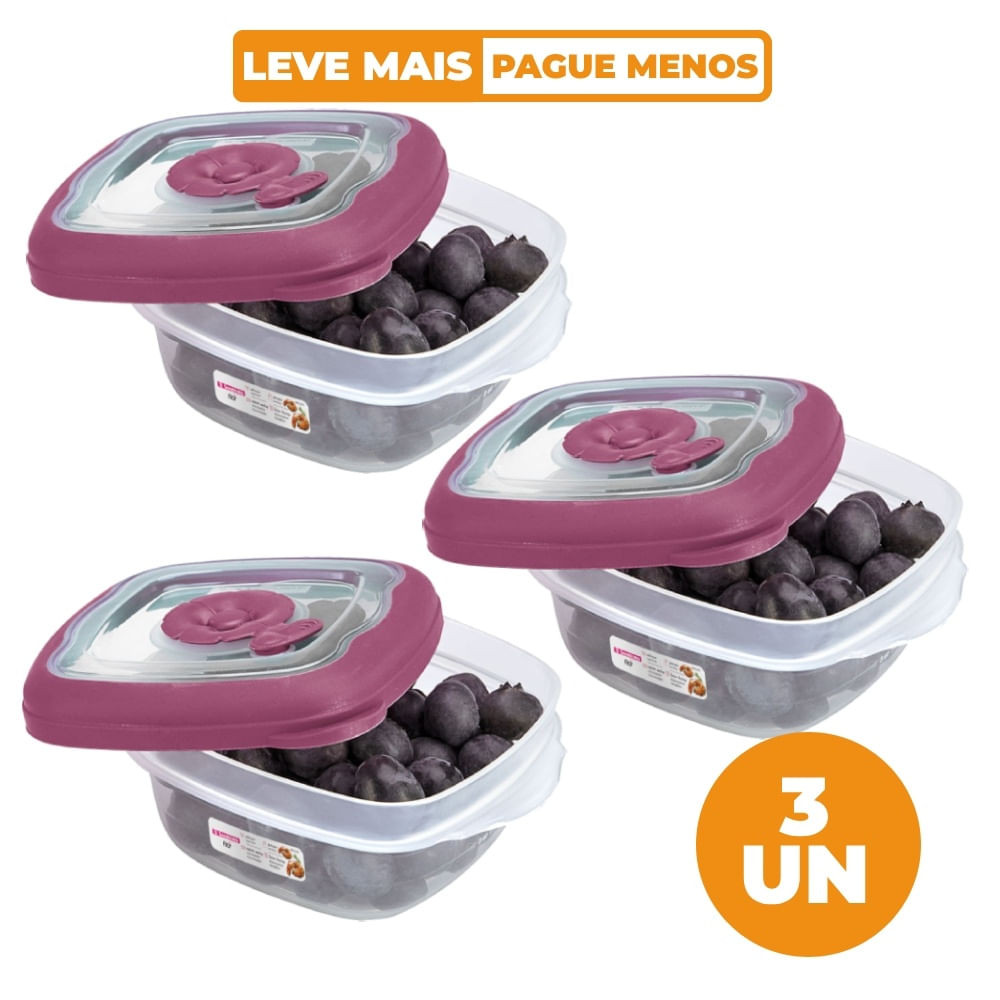 Kit 3 Potes Plásticos Quadrados Herméticos Açaí 280ml Flor Sanremo em Oferta na Shopee