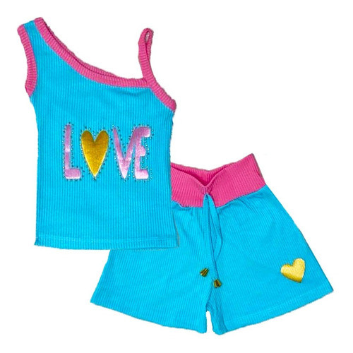 Conjunto Infantil Menina Short E Blusa Alcinha Verão Ribana