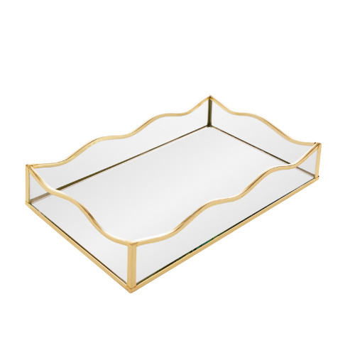 Bandeja Decorativa de Metal Espelhada 25x15cm Dourada Ocean