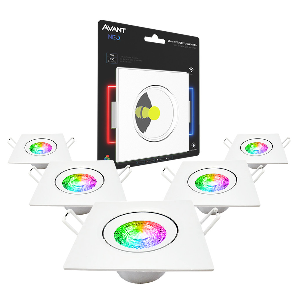 Kit 5 Spot Led Smart Inteligente 5w 2700k/6500k Branco Quente/Frio Embutir Quadrado Cod: 290660070-5 Avant Neo em Oferta na Shopee