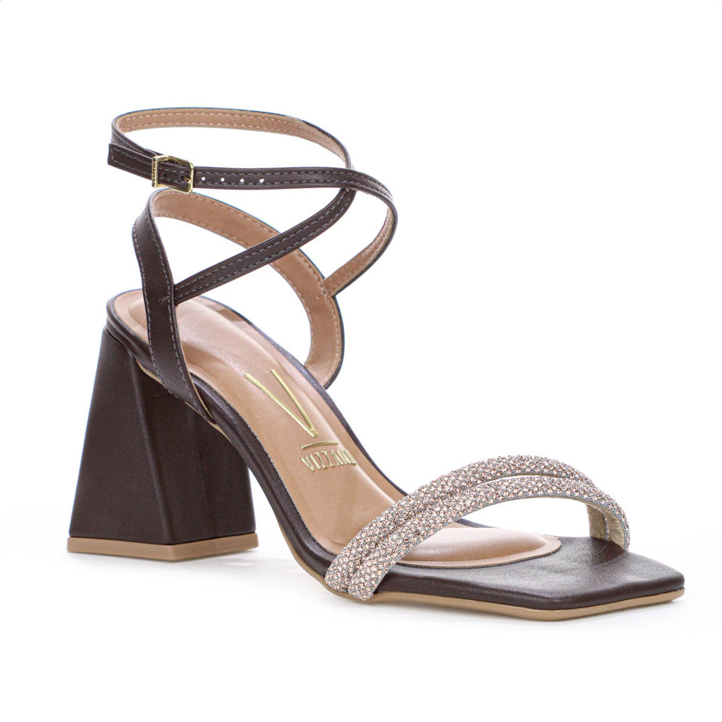 Sandália Vizzano Tira Pronta Strass Salto Alto Marrom - Feminino em Oferta na Shopee