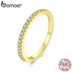 Bamoer 925 Prata Esterlina Anel Ouro Meio Círculo Noivado Design Jóias Presente Feminino