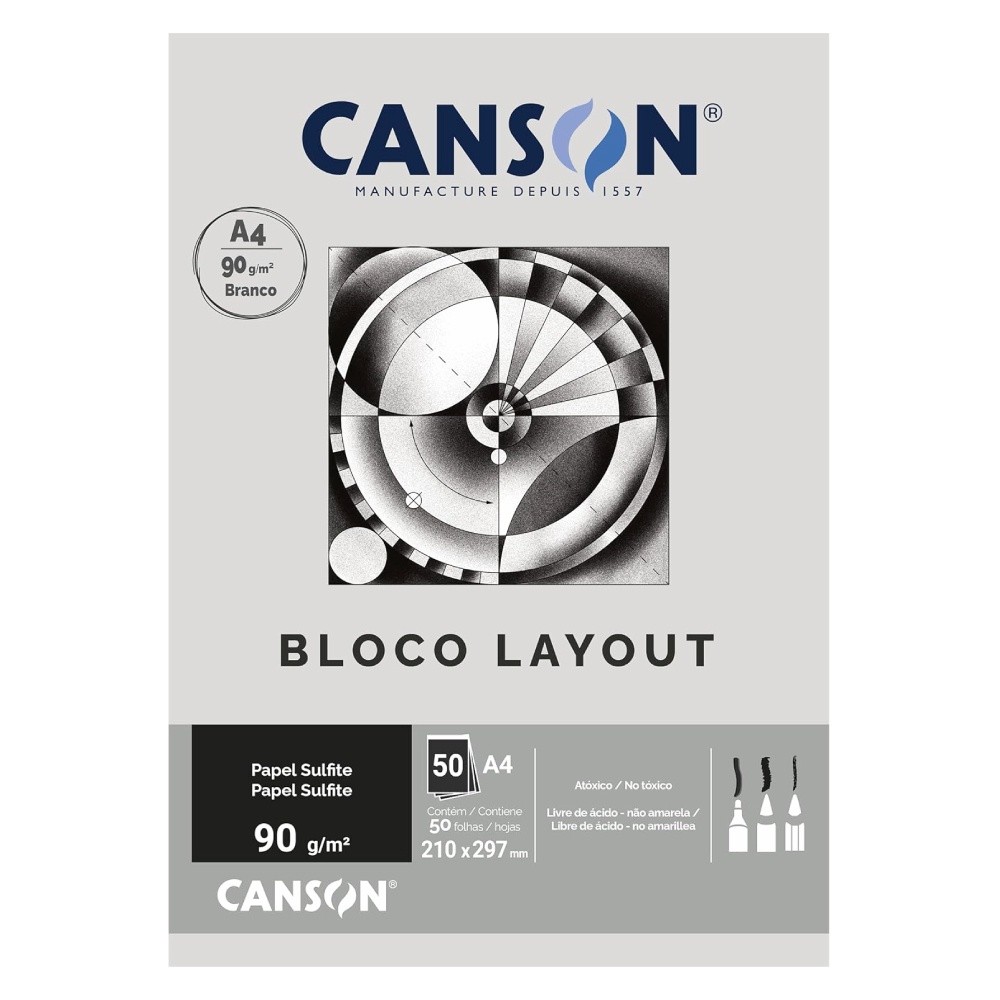 Bloco Papel Layout A4 Canson 90g Técnico 50 Folhas