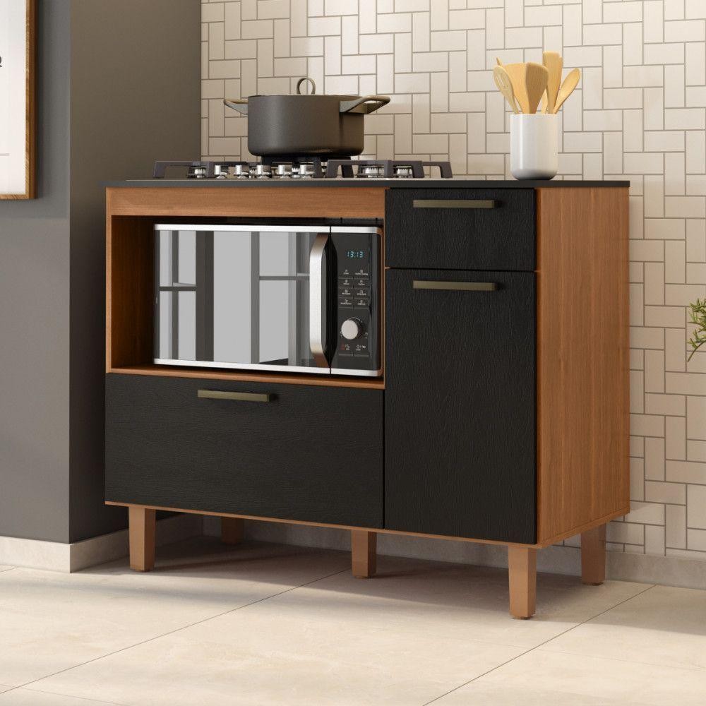 Balcão Master Para Cooktop 5 Bocas E Forno Cinamomo Preto Cinamomo Com Preto - Home & Living