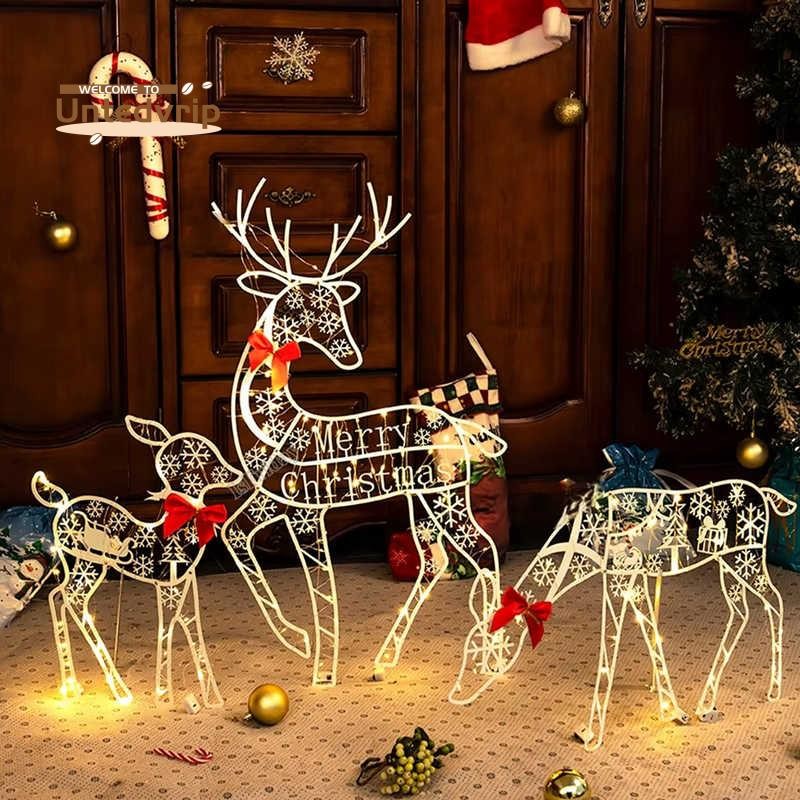 3 Pçs Artesanal Ferro ArtElk Cervos Decoração Do Jardim De Natal & Luz LED Brilhante Glitt...