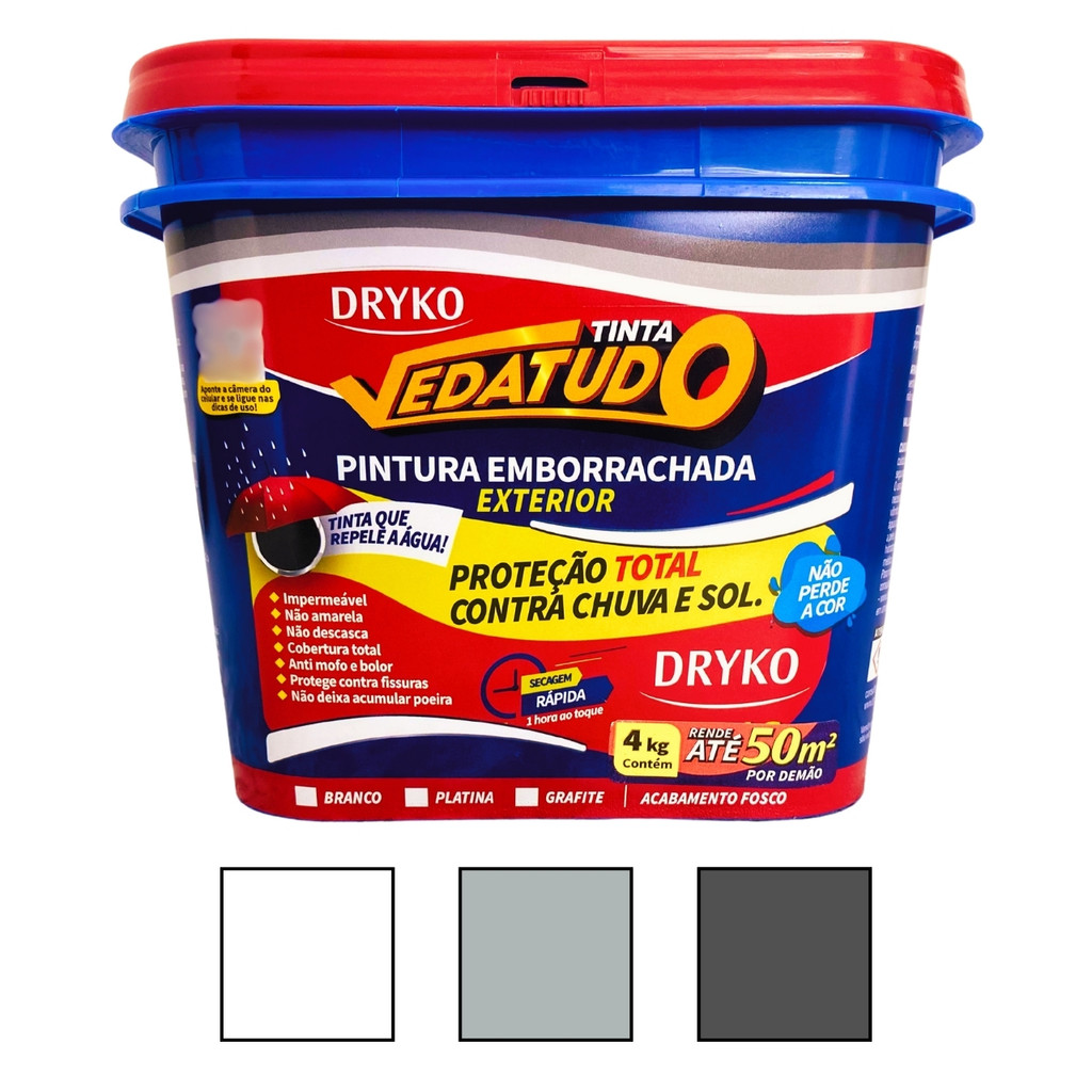 Tinta Emborrachada Parede Externa 4kg Borracha Líquida Impermeabilizante Dryko Muro Impermeável em Oferta na Shopee