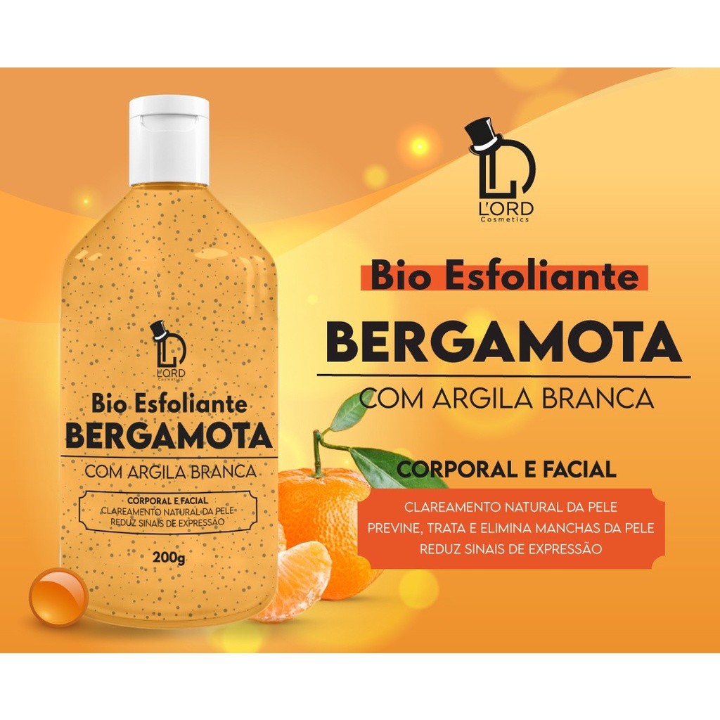 Bio Esfoliante BERGAMOTA COM ARGILA BRANCA. CORPORAL E FACIAL CLAREAMENTO NATURAL DA PELE REDUZ SINAIS DE EXPRESSÃO