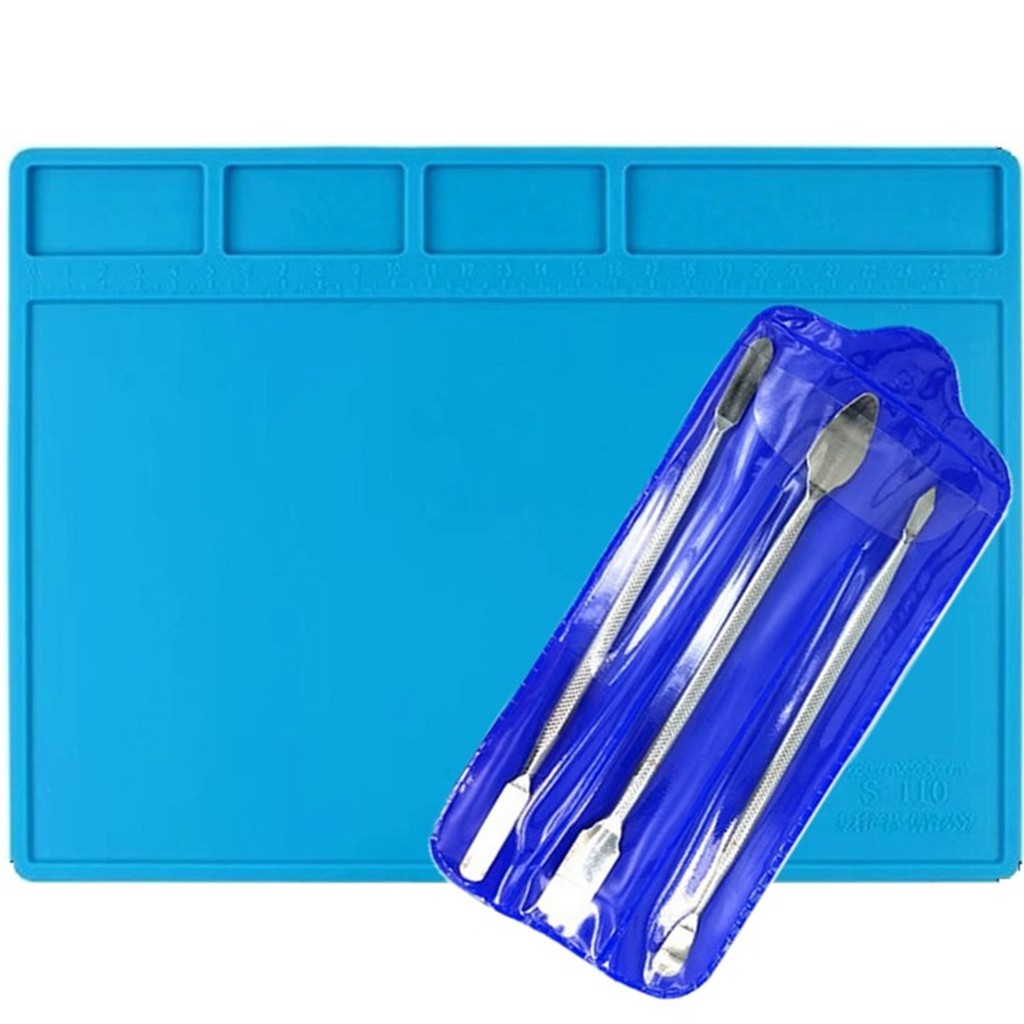 Tapete Silicone Antichamas p/ Soldagem + 3 Espátula Aço Inox