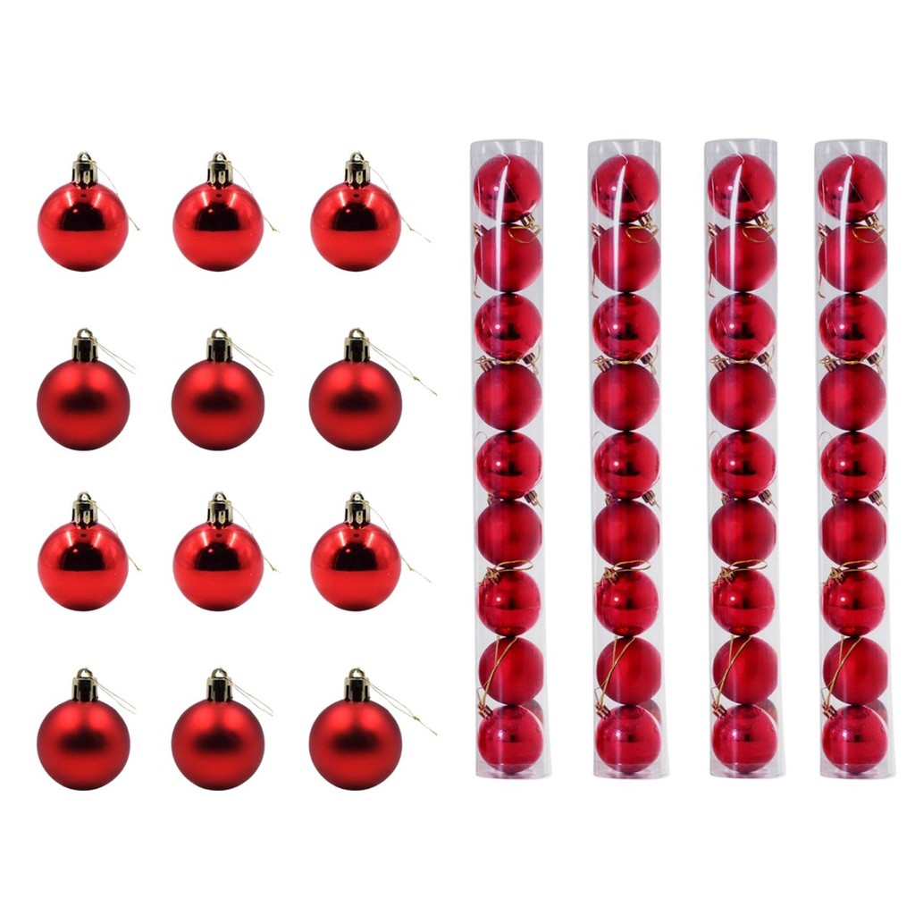 Conjunto 48 Enfeites de Árvore de Natal para Decoração Natalina Bolas Vermelhas de Pendurar - Wincy