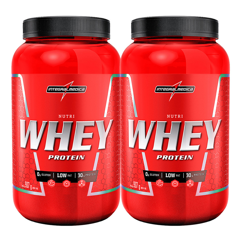 Combo 2x Suplemento em Pó Nutri whey Protein Para Ganho de Peso Cookie 900g Pote - Integralmedica