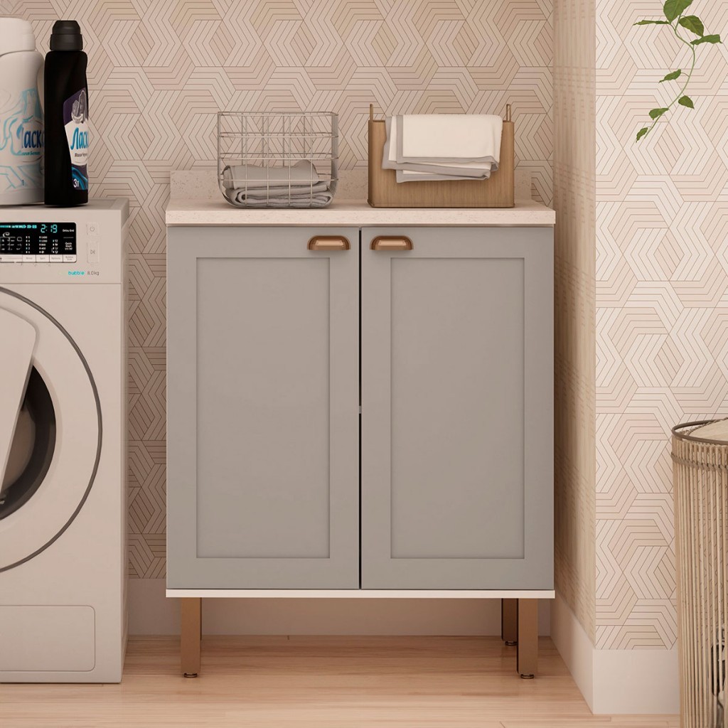 Balcão de Cozinha 80cm Iluminata 100% Mdf 2 Portas Branco/Fendi - Genialflex em Oferta na Shopee