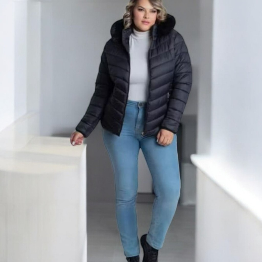 CASACO JAQUETA GOMINHO PUFFER FEMININO PLUZ SIZE COM CAPUZ REMOVIVEL