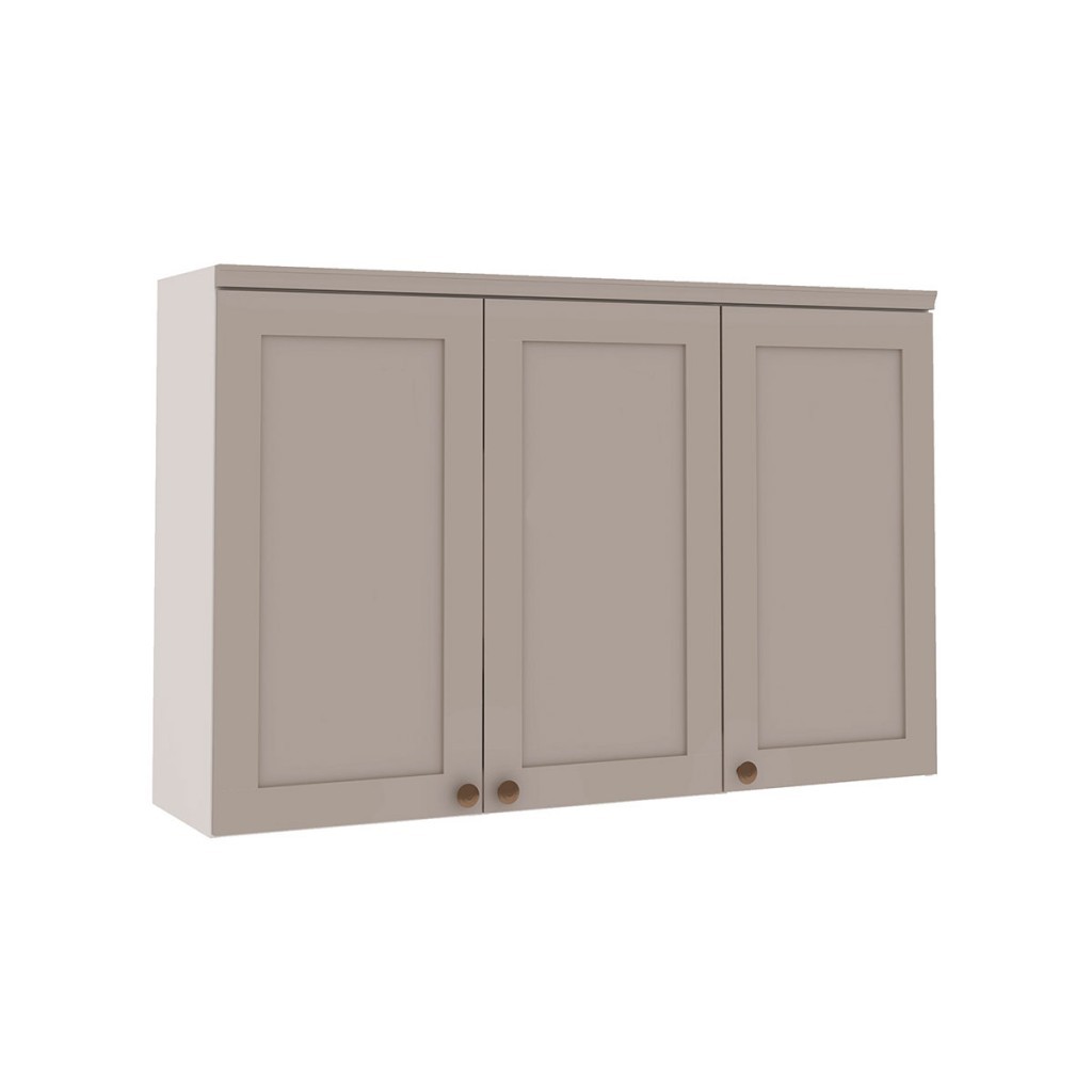 Armário Aéreo Cozinha 120cm Iluminata 100% Mdf 3 Portas Branco/Fendi - Genialflex em Oferta na Shopee