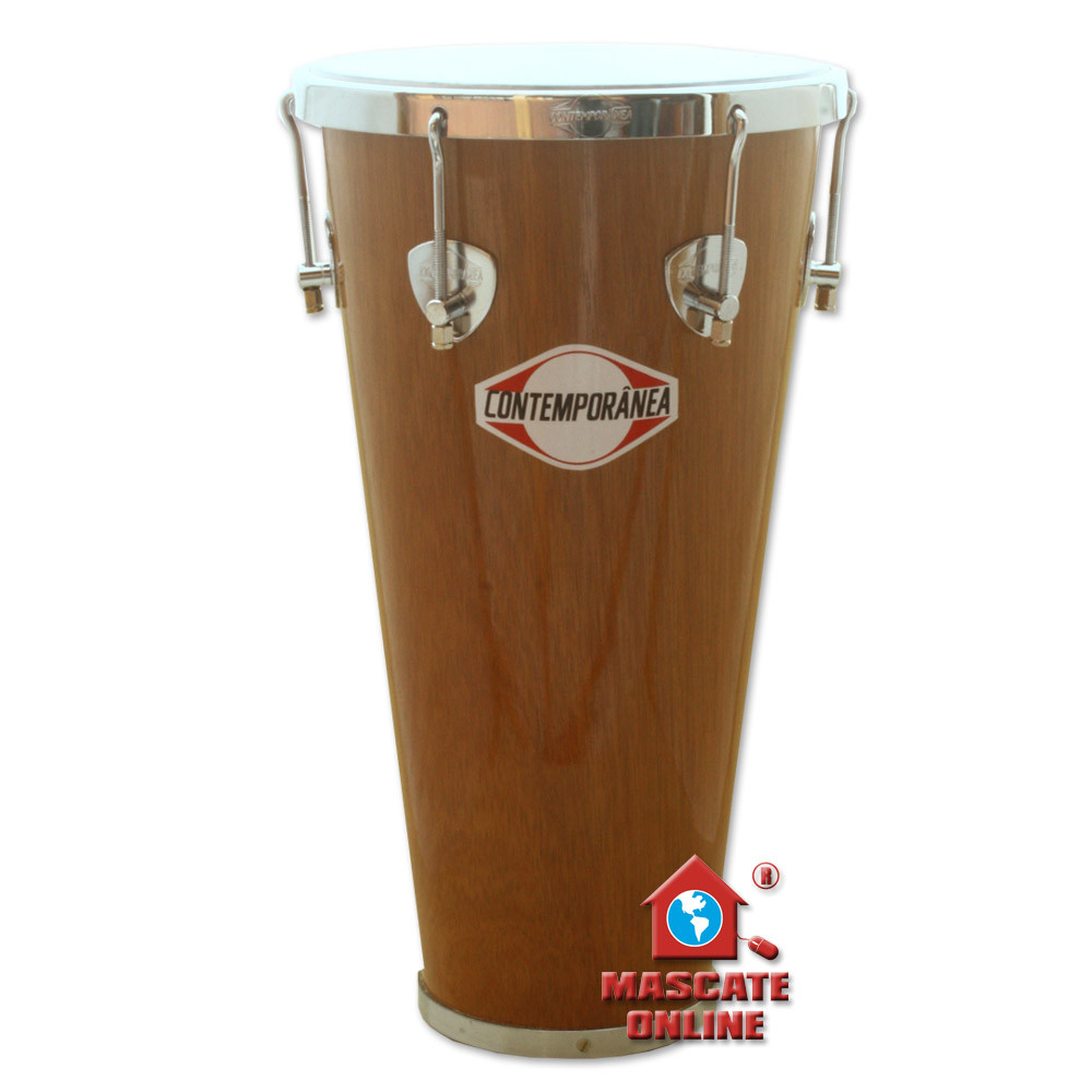 Timba Rebolo 10 pol 50cm Madeira Verniz Atabaque Tantan Contemporânea 02C