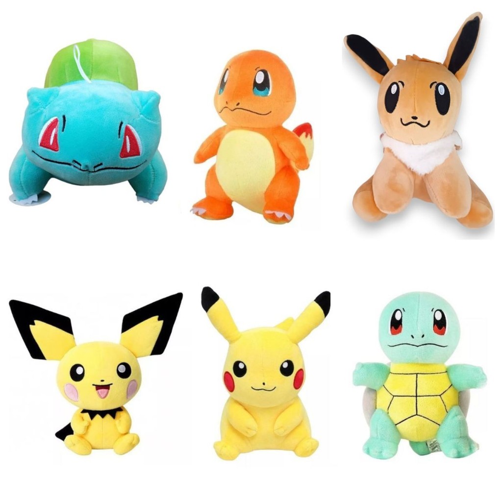 Pelúcias Pokémon Bulbasaur Charmander Eevee Pichu Pikachu Squirtle Brinquedo kit ou unidade