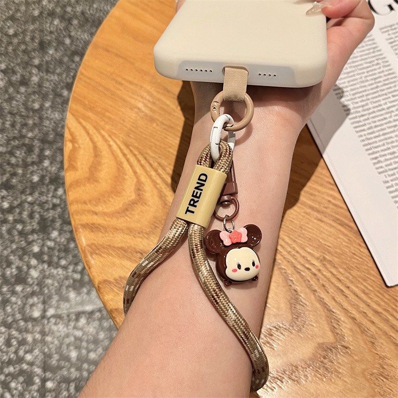 Cordão de telefone móvel curto dos desenhos animados morango urso pingente bonito feminino único inglês mão-tecido corda - detalhe
