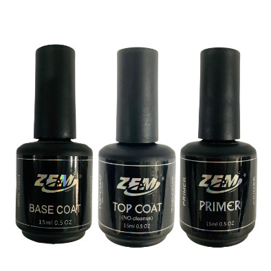 KIT TOP COAT ZEM SELANTE PRETINHO DO PODER/ BASE COAT ZEM /PRIMER COM ACIDO ZEM PARA MANICURE PEDICURE