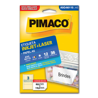 Etiqueta inkjet/laser A5Q66115 com 12 folhas Pimaco em Oferta na Shopee