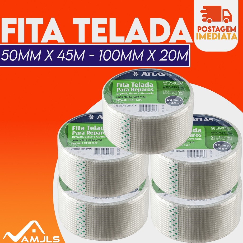 Fita Telada P/ Reparar Drywall, Gesso, Alvenaria 50mm x 45m e 100mm e 20m - Atla