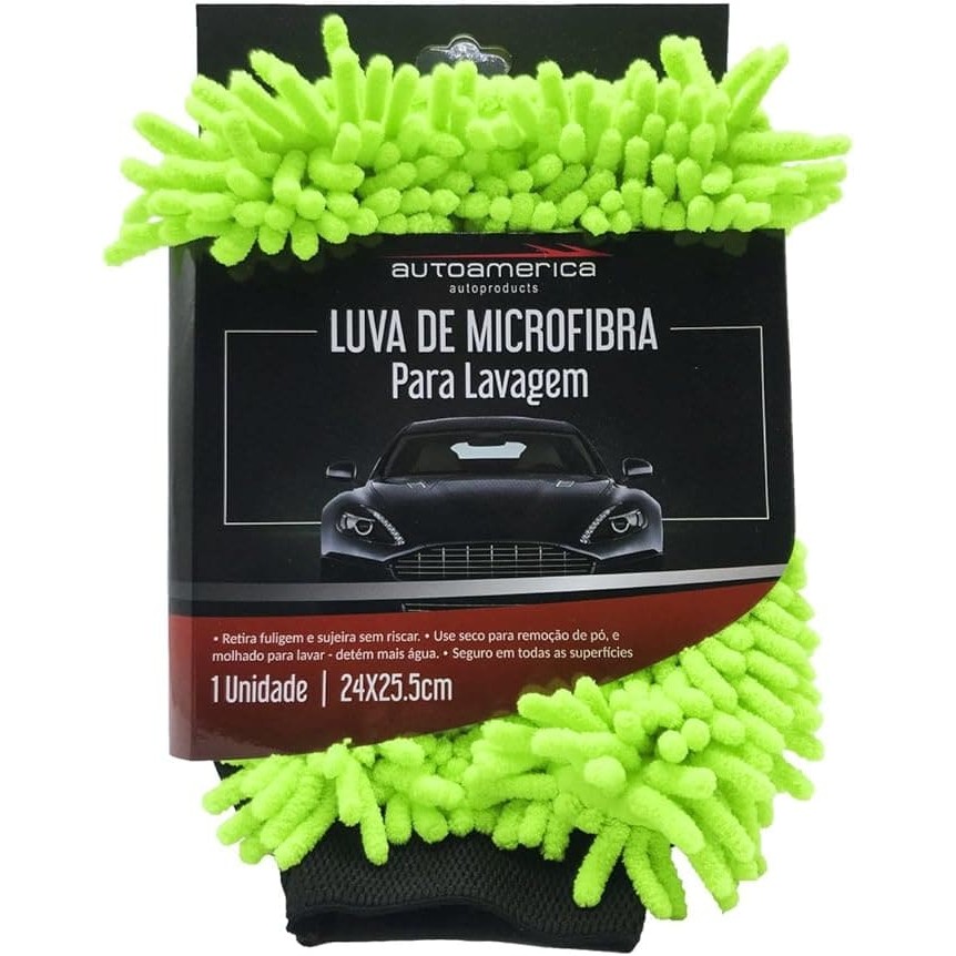 Luva Microfibra Lavagem Automotiva Verde  Para Lavar Carro Removedor Insetos Autoamerica