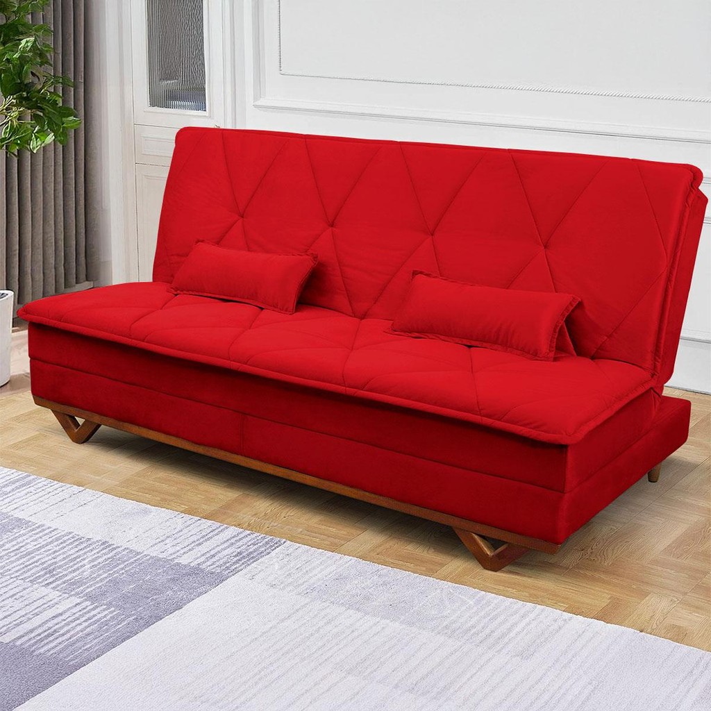 Sofá Cama Estoril 1,90m Vermelho Suede Velut - King House em Oferta na Shopee