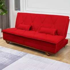 Sofá Cama Estoril 1,90m Vermelho Suede Velut - King House