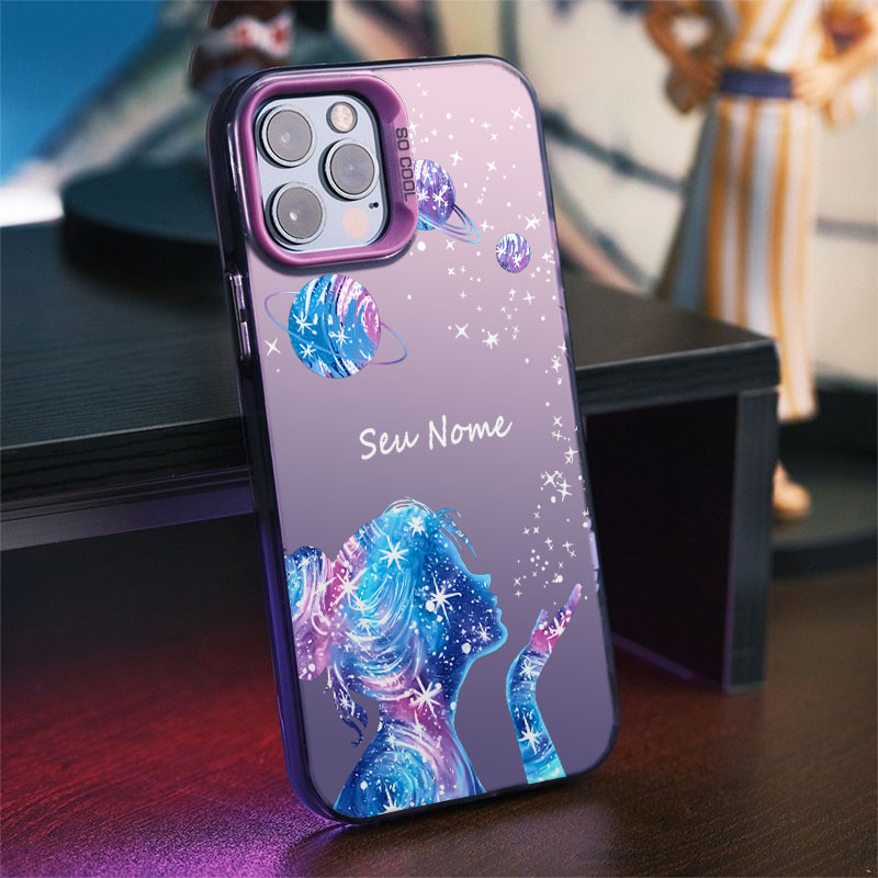 Capinha personalizada feminina glitter fofo para iPhone 11 normal 12 13 xr xsmax 14 15 16 pro max 8Plus 14 16plus 12 pro em Oferta na Shopee