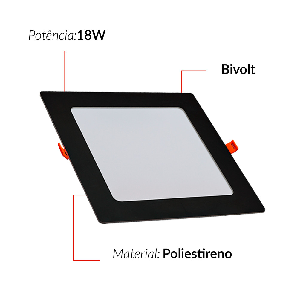 Detalhes do Painel Led Pop Quadrado Embutir 18w 3000k 21x21 Pr Avant