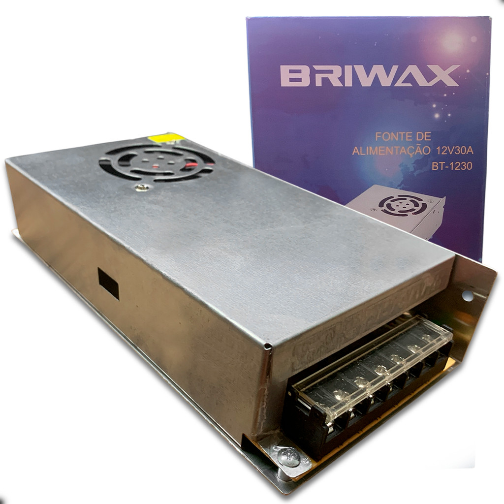 Fonte Chaveada Briwax 30A 12V Alimentação Bivolt Estável para Som e Iluminação