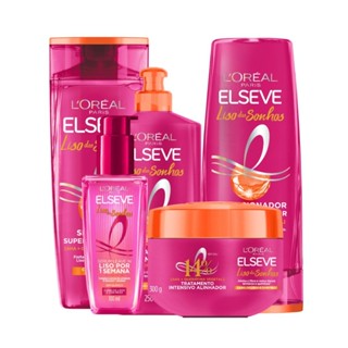 Kit Elseve Liso Dos Sonhos AHA + Queratina Vegetal (5 produtos) em Oferta na Shopee