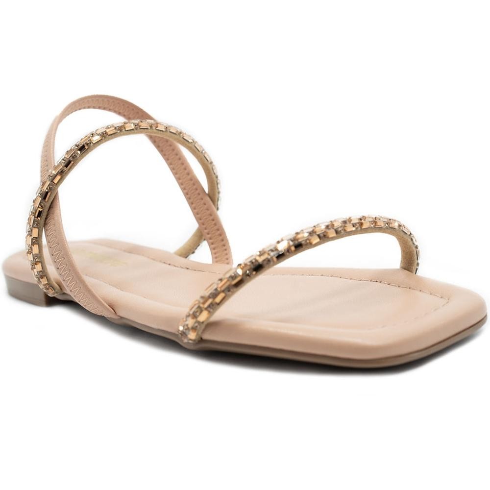 Rasteira Via Marte Strass Feminina - Bege em Oferta na Shopee