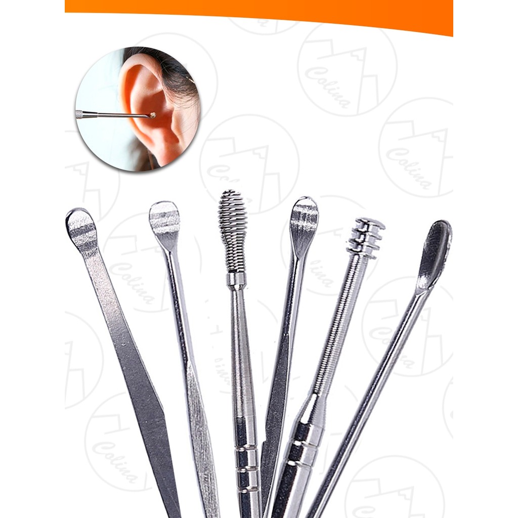 Kit Limpeza De Ouvido Orelha Removedor De Cera 6 Peças Aço Inox Profissional Kolling Sell