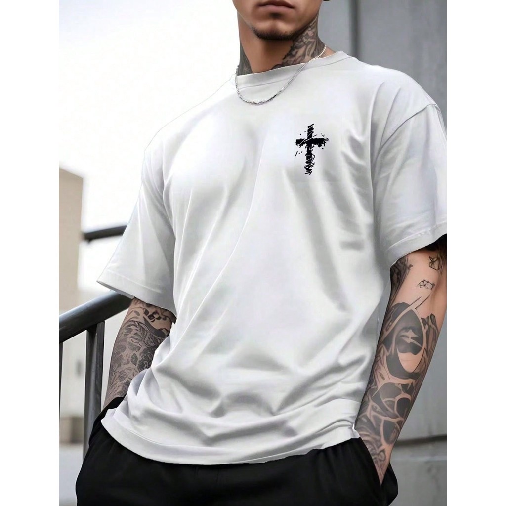 Camiseta Masculino Cruz Casual 100% Algodão Camisa Premium Lançamento Minimalista