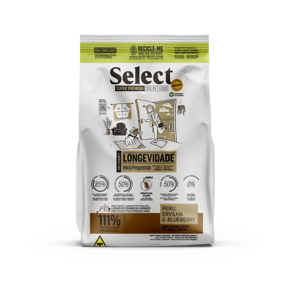 Ração Select by Monello Longevidade para Cães Sênior 7+ de Porte Mini e Pequeno 10,1Kg