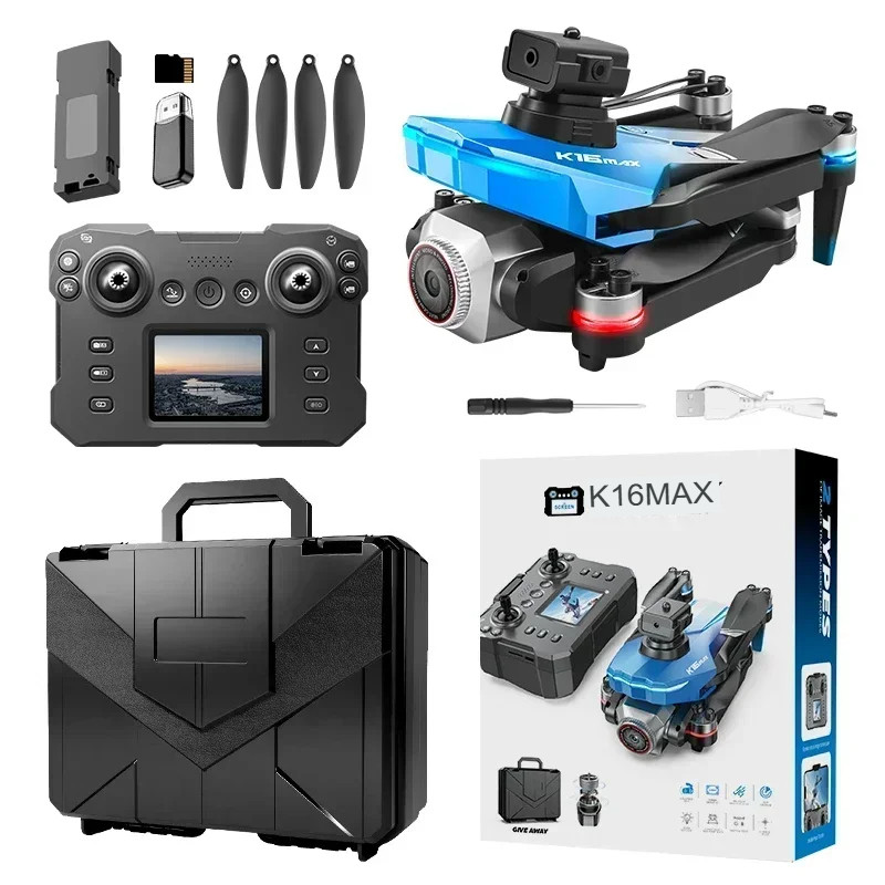 Drone K16Max Controle com Tela, Câmera Dupla HD Motor Brushless, 1 Bateria