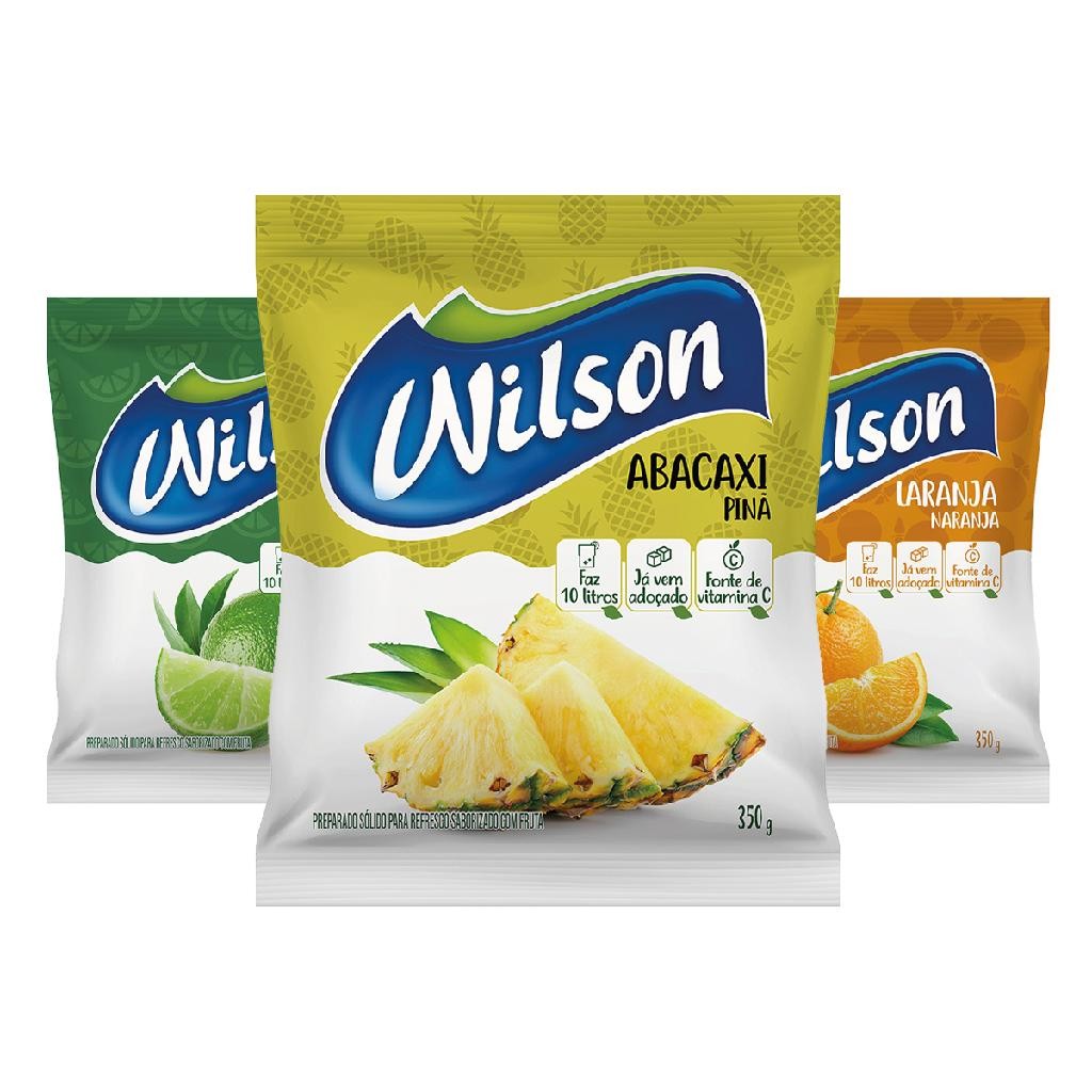 Suco Wilson Refresco Em Pó Sabor Laranja Abacaxi E Limão 350g Kit 3 Un