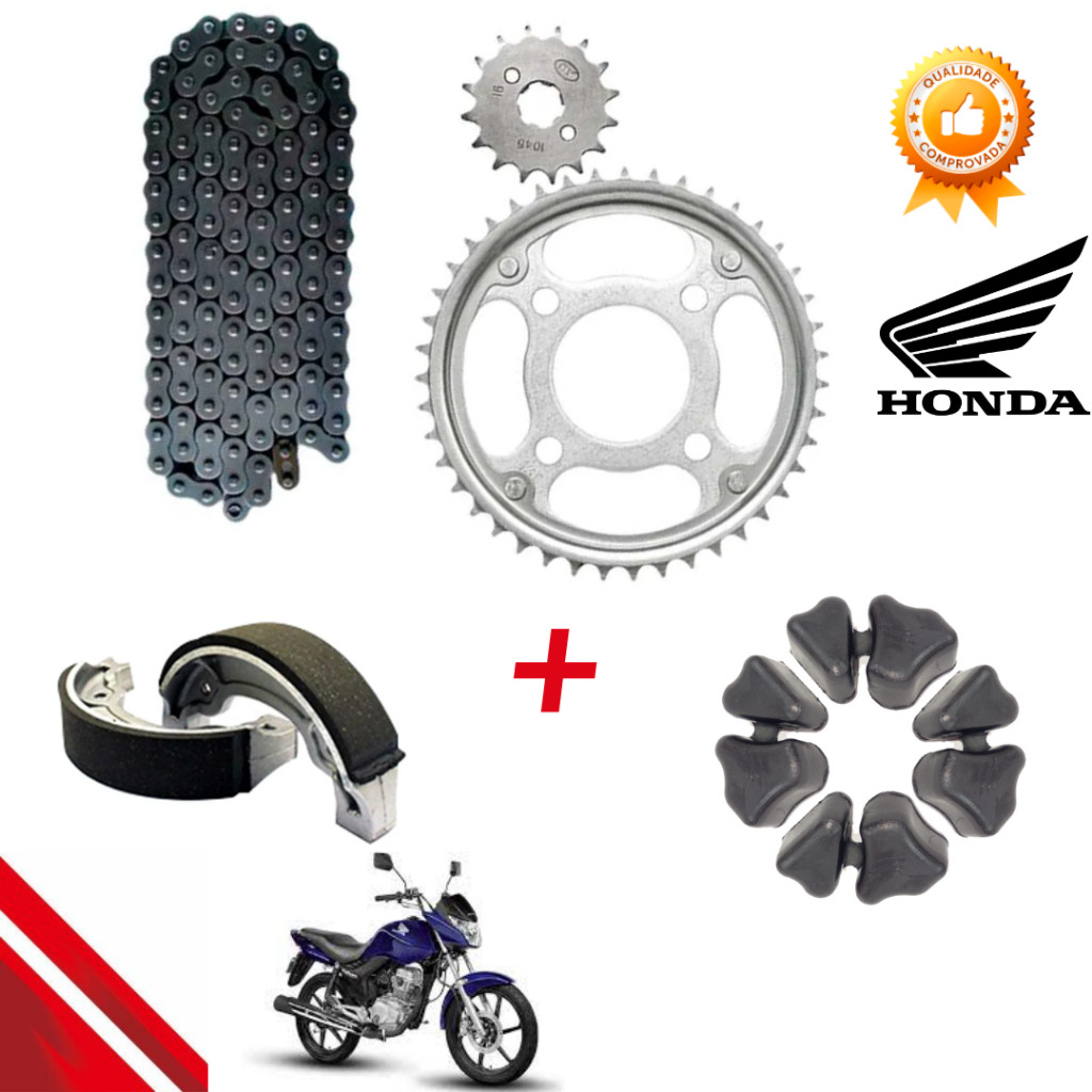 Kit Relação Transmissão + Coxim Coroa + Lona de Freio Titan Fan 150