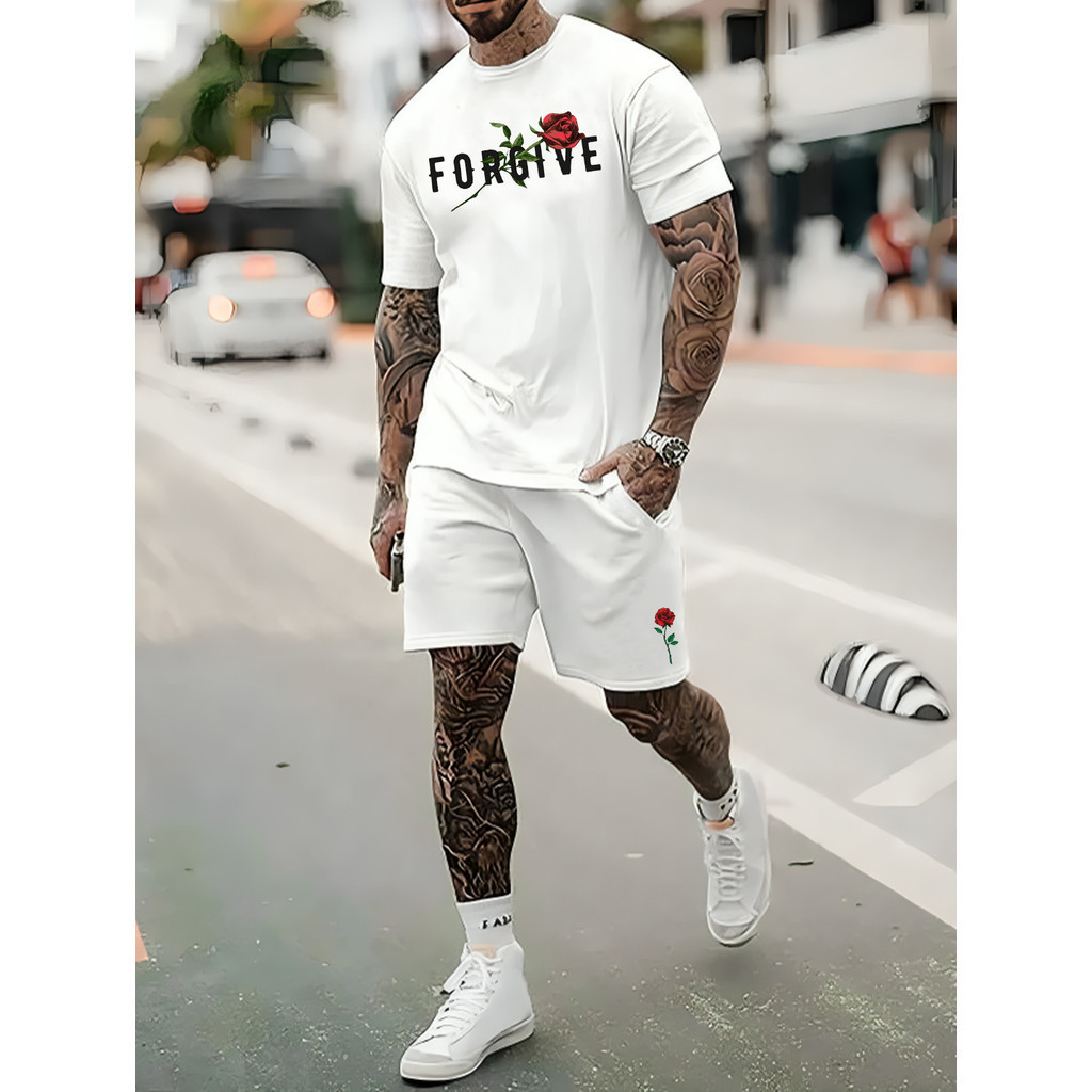 Conjunto Masculino Forgive Camiseta Streetwear Masculina + Bermuda Tectel Estampada Kit