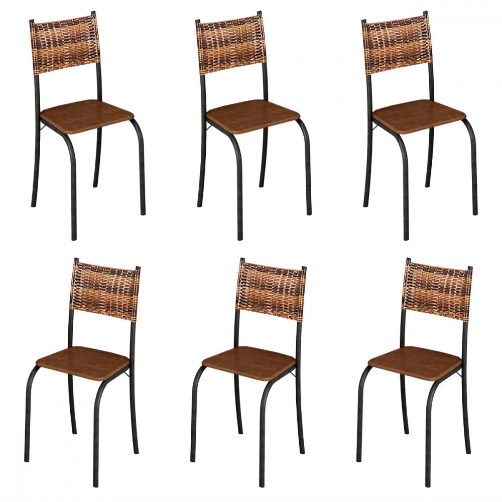 Conjunto com 6 Cadeiras Melinda Grafite Assento Marrom Teixeira em Oferta na Shopee
