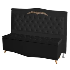 Kit Cabeceira De Cama Box E Calçadeira Baú Madri Casal 140 Cm Suede Preto Do Lar Móveis E Decoração