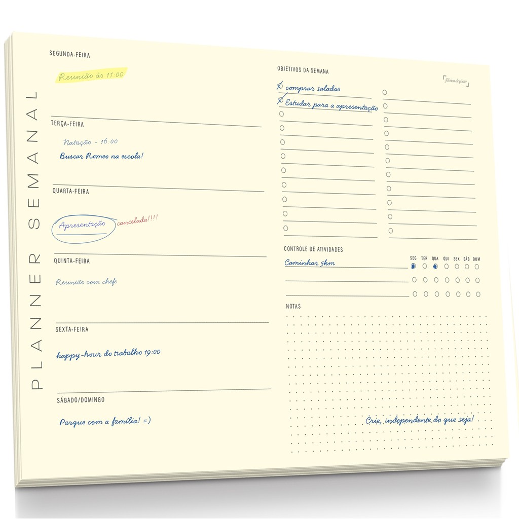 Planner Semanal e Checklist 50 Folhas Amareladas Bloco de Anotações Papelaria em Oferta na Shopee