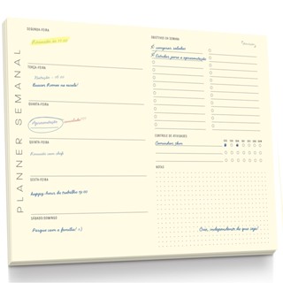 Planner Semanal e Checklist 50 Folhas Amareladas Bloco de Anotações Papelaria em Oferta na Shopee