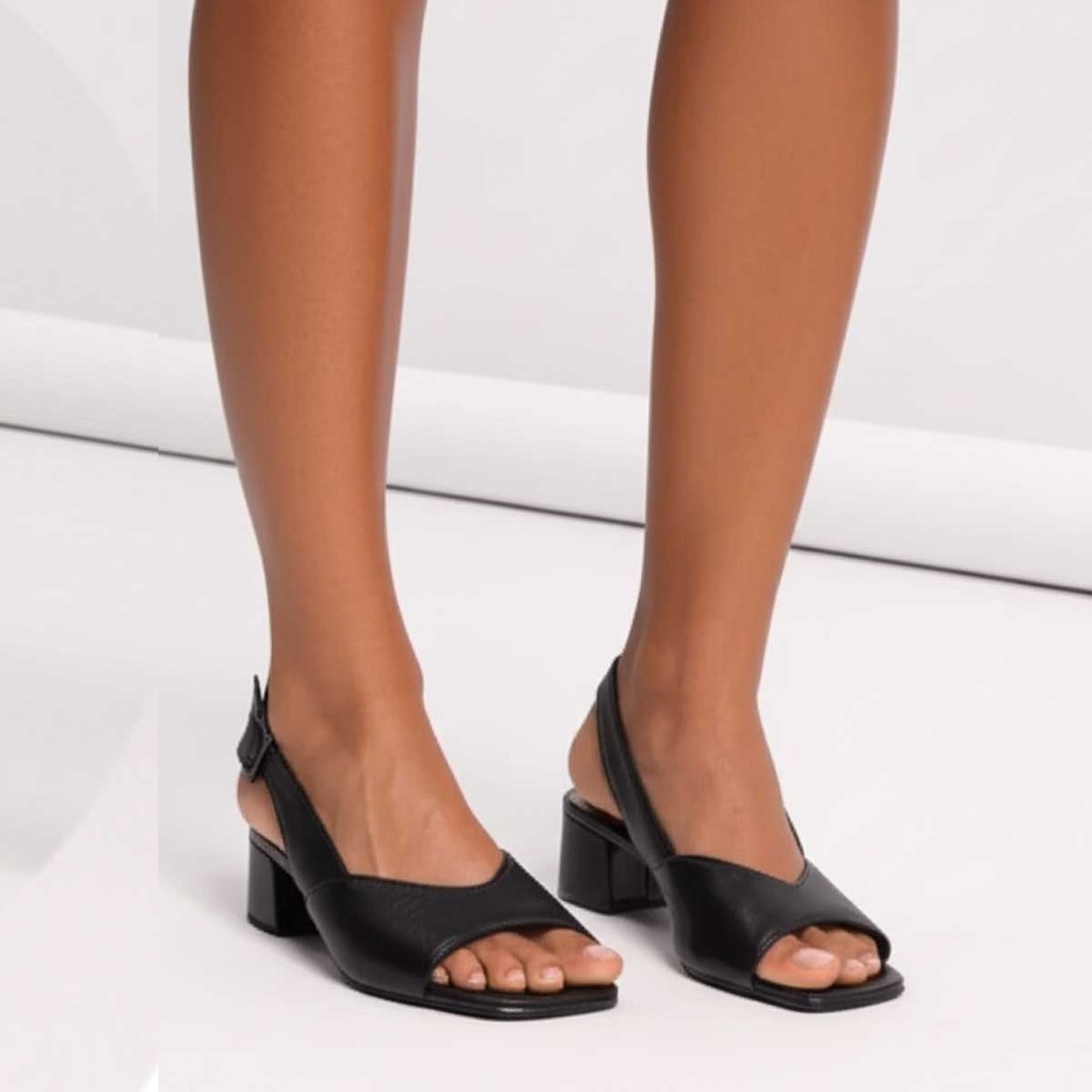 Sandalia Em Couro Salto Bloco Baixo Grosso Slingback Bottero